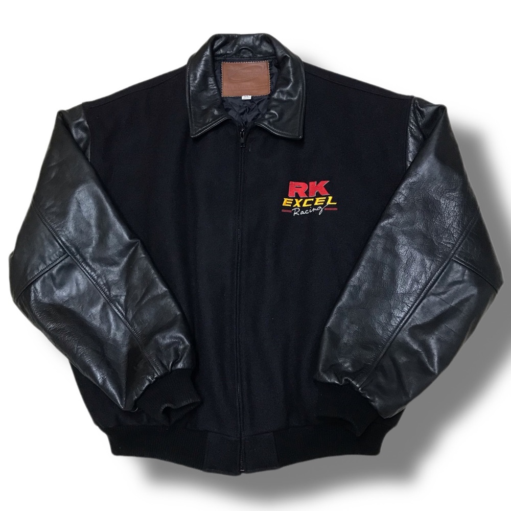 Vintage RK Excel Racing Motorcycle Drag Racing Mens 2XL Wool / Leather Jacket